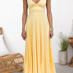 V Neck Backless Cut Out Pleated Maxi Cami Dress