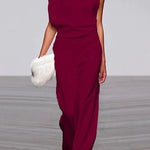 Margovil Cowl Neck One Shoulder Batwing Sleeve Party Suit