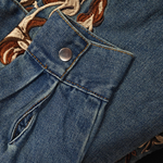 Men's Western Cowboy Style Embroidered Lapel Chest Pocket Long Sleeve Denim Shirt