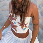 Margovil Strapless Tube Floral Print Crop Top