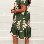 Vintage Print Round Neck Dress