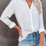 Casual Loose Long Sleeve Button V Neck Shirt Top