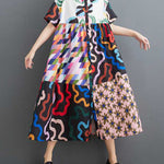 A-line Loose Buttoned Printed Split-Joint Lapel Midi Dresses Shirt Dress
