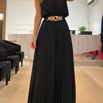 Midnight Gala Halter Neck Pleated Wide Leg Jumpsuit