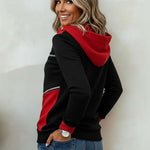 Women's Casual Loose Paneled Color-Block Zipper Hooded Sweatshirt