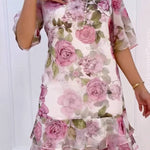 Round Neck Floral Print Tiered Midi Dress