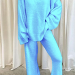 Comfortable Solid Color V-neck Daily Two-piece Set