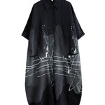 Half Sleeves Loose Printed Lapel Midi Dresses
