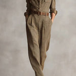 Brown Sophisticated Tweed Texture Plaid Utility Jumpsuit