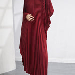 Batwing Sleeves Loose Pleated Solid Color Maxi Dresses