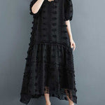 A-Line Half Sleeves Elasticity Jacquard Solid Color Split-Joint V-Neck Midi Dresses