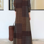 Long Sleeves Loose Plaid Pockets Lapel Maxi Dresses Shirt Dress