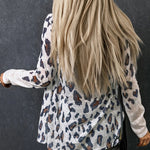 White Leopard Print Casual Open Front Cardigan