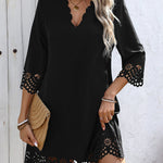 A-Line Loose Hollow Solid Color V-Neck Mini Dresses