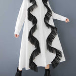 A-Line Long Sleeves Buttoned Split-Joint Lapel Midi Dresses Shirt Dress