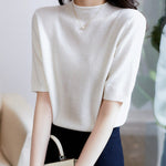 Simple Solid Color Round-Neck Short Sleeves Sweater