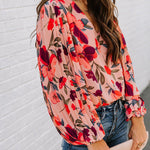 Zeagoo Zeagoo Women's Casual Floral Shirts Top Tunics Loose Print V Neck Long Sleeve Blouses