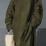 Women's Elegant Olive Green Cotton-linen Blend Off-the-shoulder Long-sleeved Maxi Dress