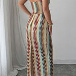 Playful Colorful Knitted Sexy Tube Top and Elegant Back Slit Midi Skirt Set