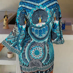 A-Line Flared Sleeves Printed Split-Joint V-Neck Mini Dresses
