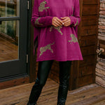 Margovil High Neck Side Slit Cheetah Pattern Sweater
