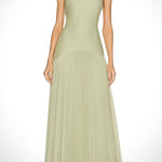 Margovil Strapless Tube Patchwork Pleated Maxi Dress