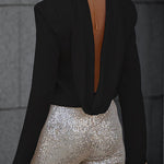 Margovil Cowl Back Long Sleeves Satin Top