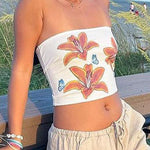 Margovil Strapless Tube Floral Print Crop Top