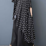 A-Line High-Low Asymmetric Buttoned Polka-Dot Lapel Midi Dresses Shirt Dress