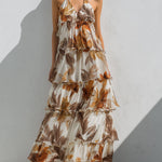Floral Halter Tiered Maxi Dress With Soft Ruffle Layers
