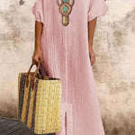 V-neck Casual Loose Retro Ethnic Print Short-sleeved Maxi Dress