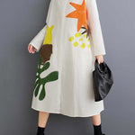 A-Line Long Sleeves Buttoned Pockets Printed Split-Joint Lapel Midi Dresses Shirt Dress
