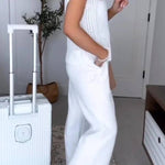 Women Round Neck Hollowed Out Top+ Pants Casual Suit