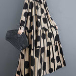 A-Line Long Sleeves Buttoned Pleated Polka-Dot Split-Joint Stand Collar Maxi Dresses Shirt Dress