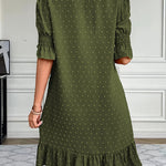 A-Line Flared Sleeves Elasticity Jacquard Pleated Solid Color Split-Joint V-Neck Mini Dresses