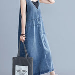 Loose Sleeveless Denim V-Neck Midi Dress