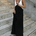 Loose Sleeveless Contrast Color Split-Joint Deep V-Neck Maxi Dresses
