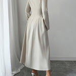 A-Line High Waisted Buttoned Pleated Solid Color Split-Joint Notched Collar Maxi Dresses Shirt Dress