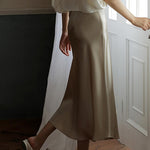 Elegant High Waist Satin Midi Skirt