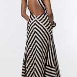 Modern Perfection Geometric Stripes Print Open Back Irregular Hem Maxi Dress