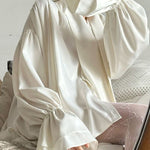 Flared Sleeves Long Sleeves Double Layered Elasticity Solid Color Tied V-Neck Blouses&Shirts Tops