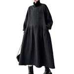 A-Line Long Sleeves Embossed Pockets Quilted Solid Color Split-Joint High Neck Midi Dresses Sweater Dresses