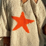 Warm Winter Day Texture Knit Star Pattern Contrast Color Loose Sweater