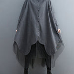 Loose Striped Gauze Split-Joint Lapel Long Dress