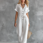 Stylish Casual Vacation V-neck Short Sleeve Jumpsuit