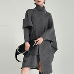 Casual Long Sleeves Loose Solid Color High-Neck Shawl&Sweater Dresses Two Pieces Set