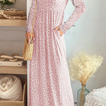 Leopard Print Long Sleeve Empire Waist Maxi Dress