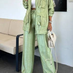 Easy on Me Metallic Fabric Flap Pocket Cargo Style Zipper Loose Jacket