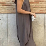 Halter Neck Pleated Loose-fitting Vacation Maxi Dress