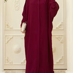Batwing Sleeves Loose Buttoned Muslim Solid Color Split-Side Round-Neck Maxi Dresses